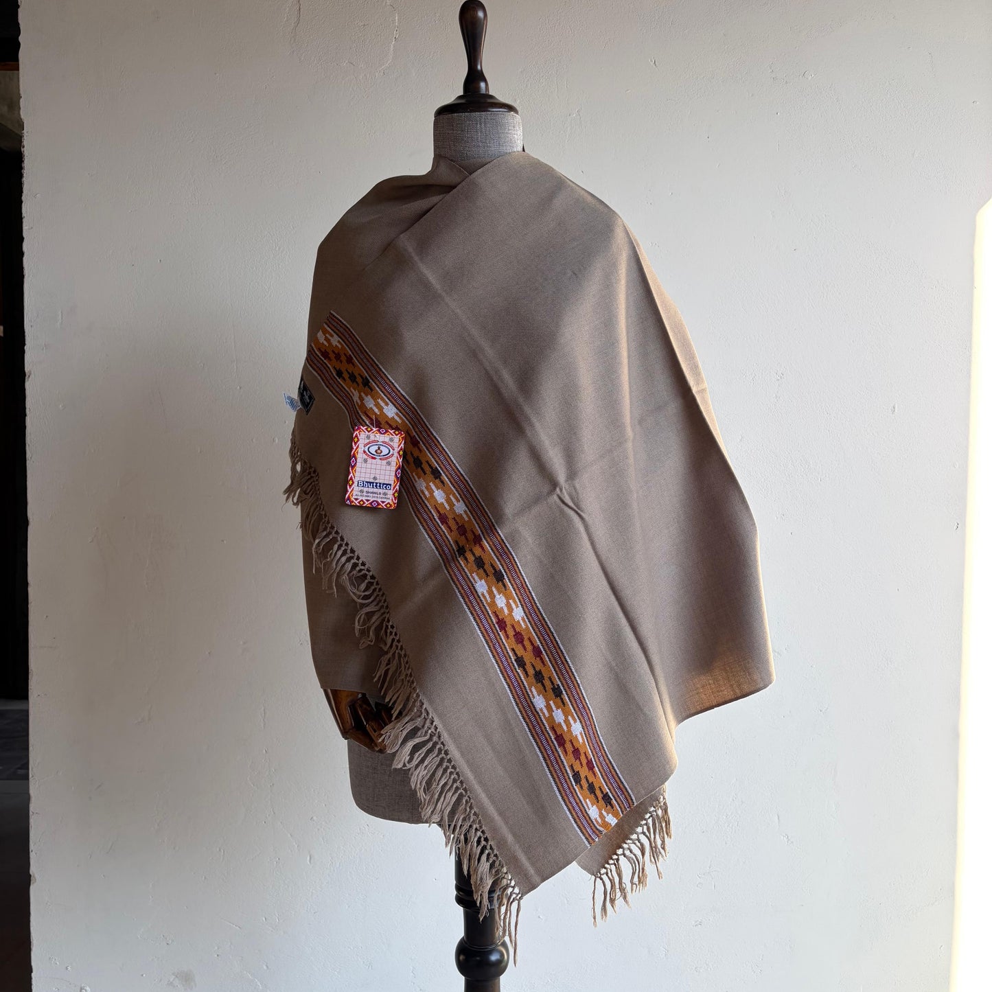 Hand Woven Polywool Kullu Stole (Taupe colour)