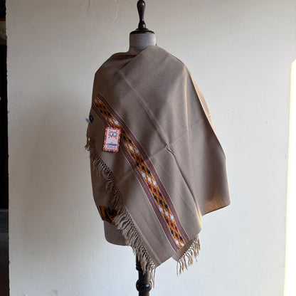 Hand Woven Polywool Kullu Stole (Taupe colour)