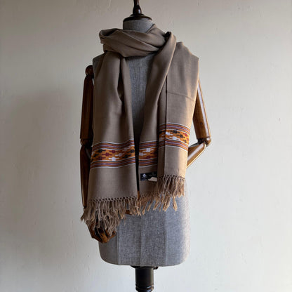 Hand Woven Polywool Kullu Stole (Taupe colour)