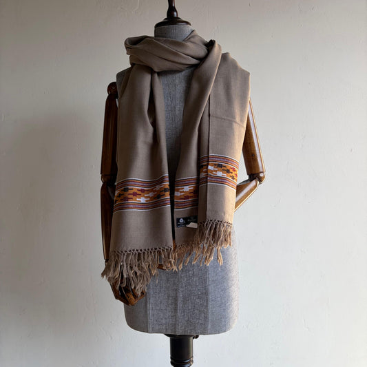 Hand Woven Polywool Kullu Stole (Taupe colour)