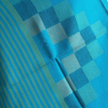Hand Woven Pure Merino Wool Kullu Stole Blue & Green