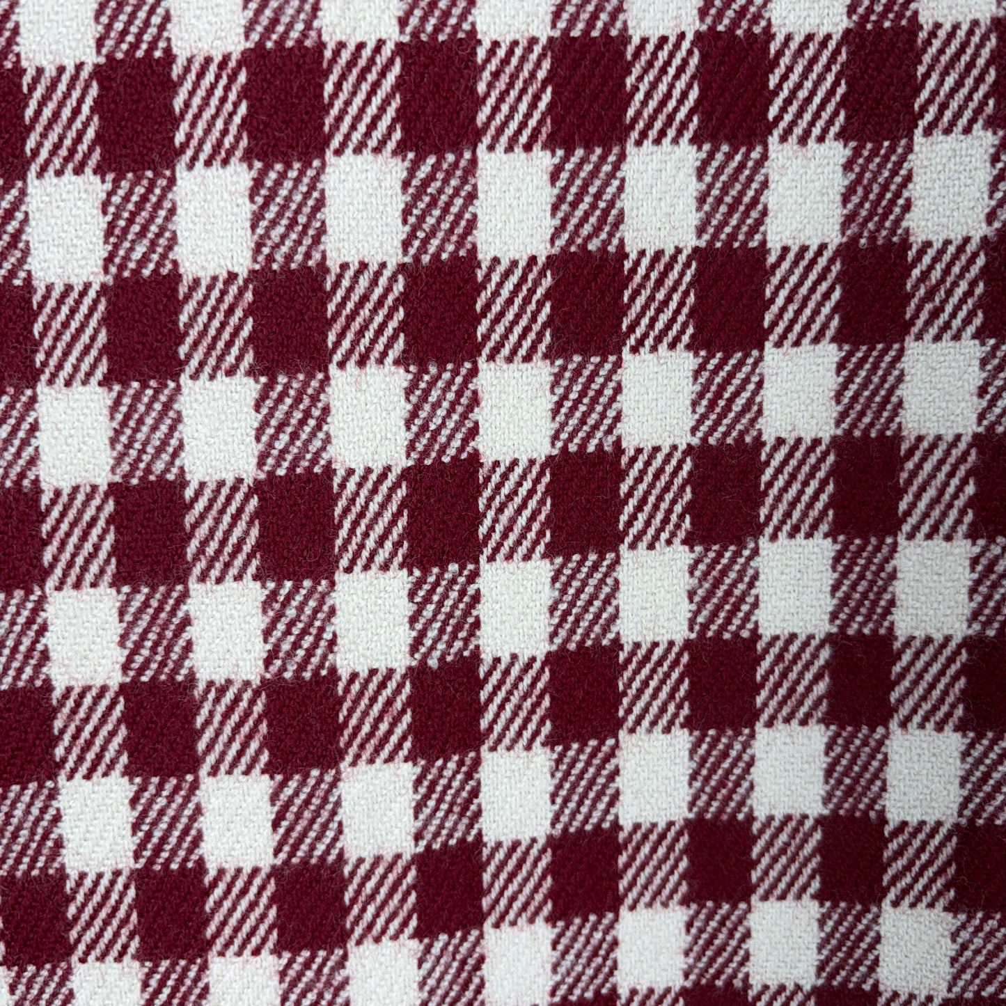 Pure Merino Wool Checkered Twill Fabric - Maroon & Off-White