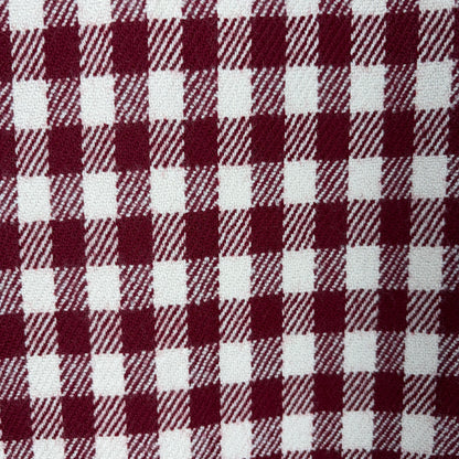 Pure Merino Wool Checkered Twill Fabric - Maroon & Off-White