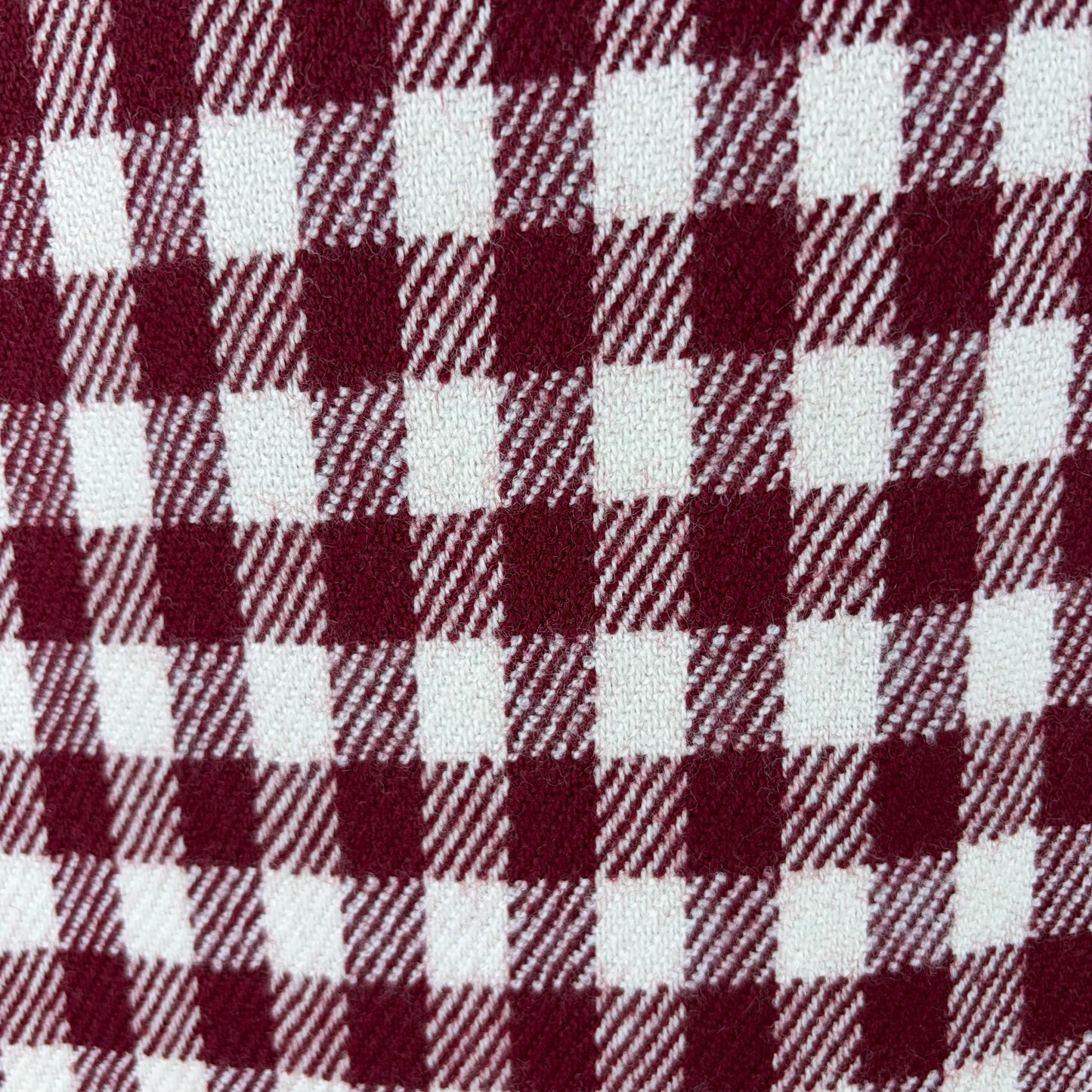 Pure Merino Wool Checkered Twill Fabric - Maroon & Off-White