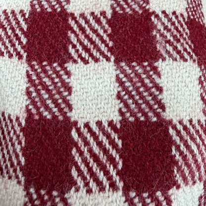 Pure Merino Wool Checkered Twill Fabric - Maroon & Off-White
