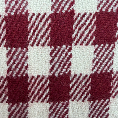 Pure Merino Wool Checkered Twill Fabric - Maroon & Off-White