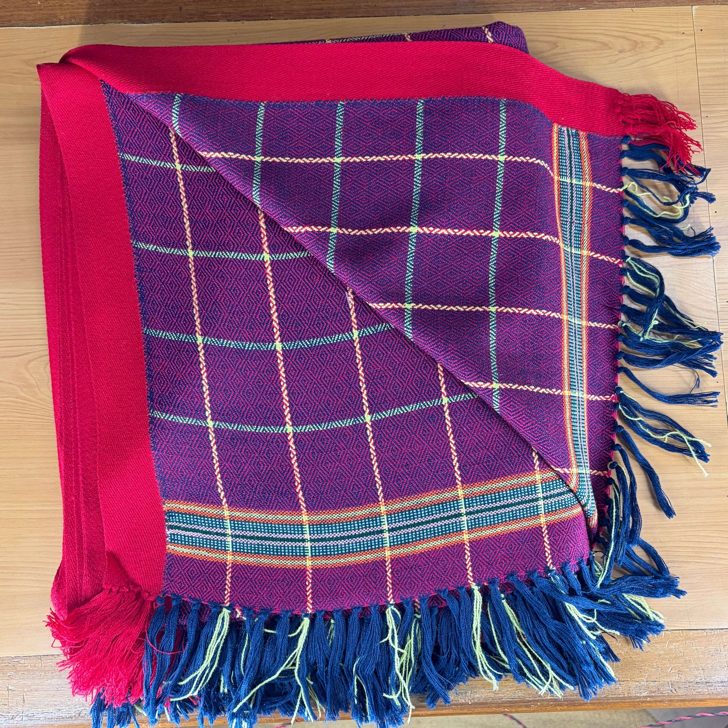 Traditional Kullu Pattu Checks Blue + Purple – Cashmilon