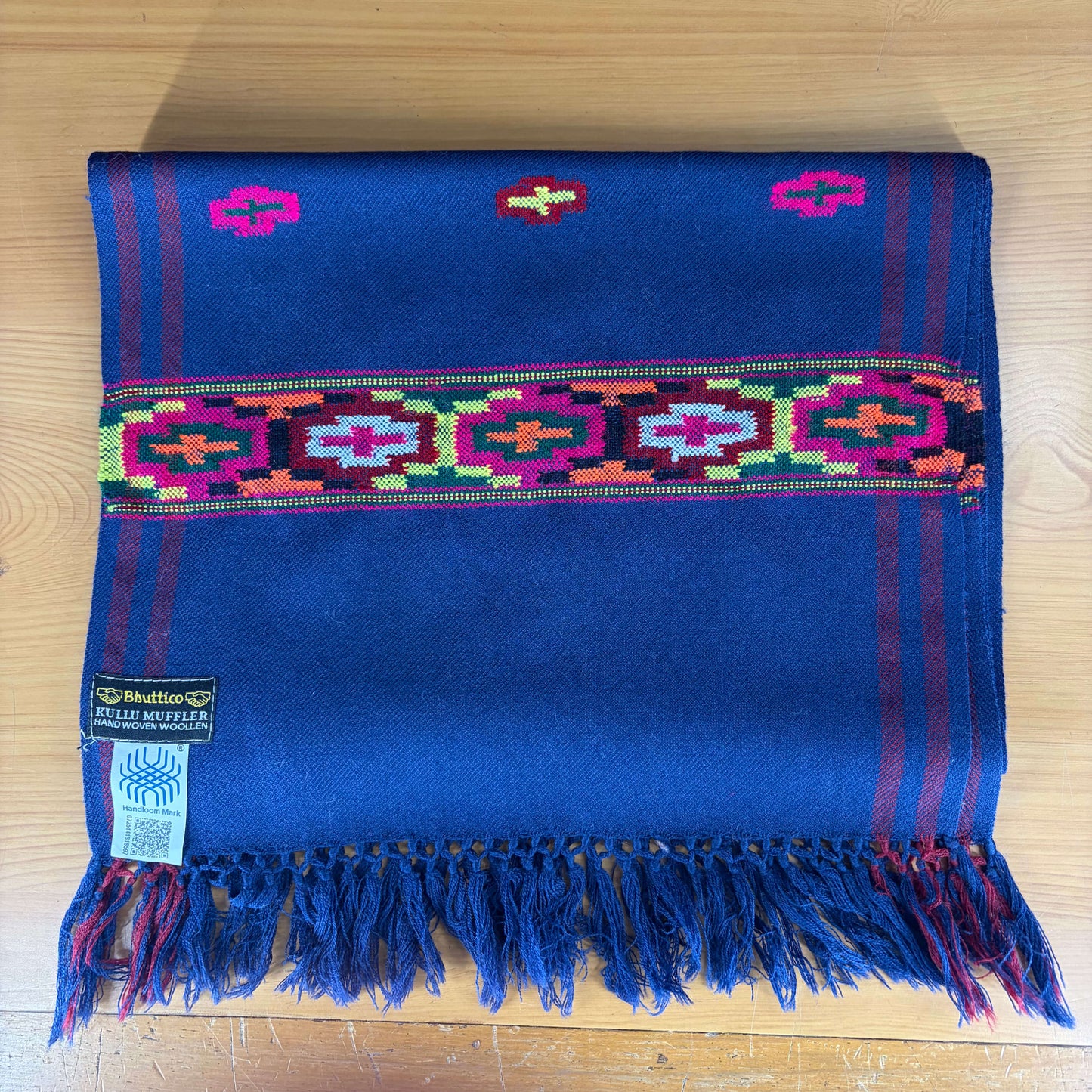 Hand Woven Pure Merino Wool Muffler- Blue