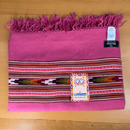 Hand Woven Nylon + Wool Kullu Stole- Light Pink