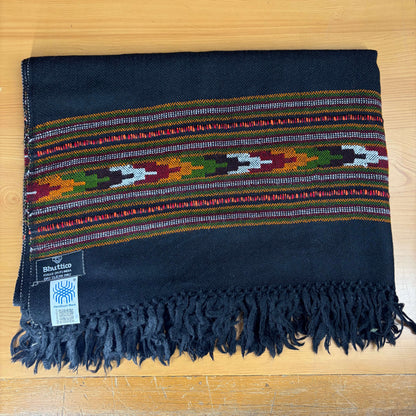 Hand Woven Nylon + Wool Kullu Stole- Black