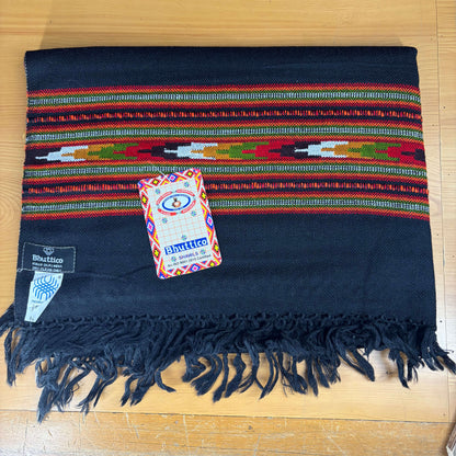 Hand Woven Nylon + Wool Kullu Stole- Black