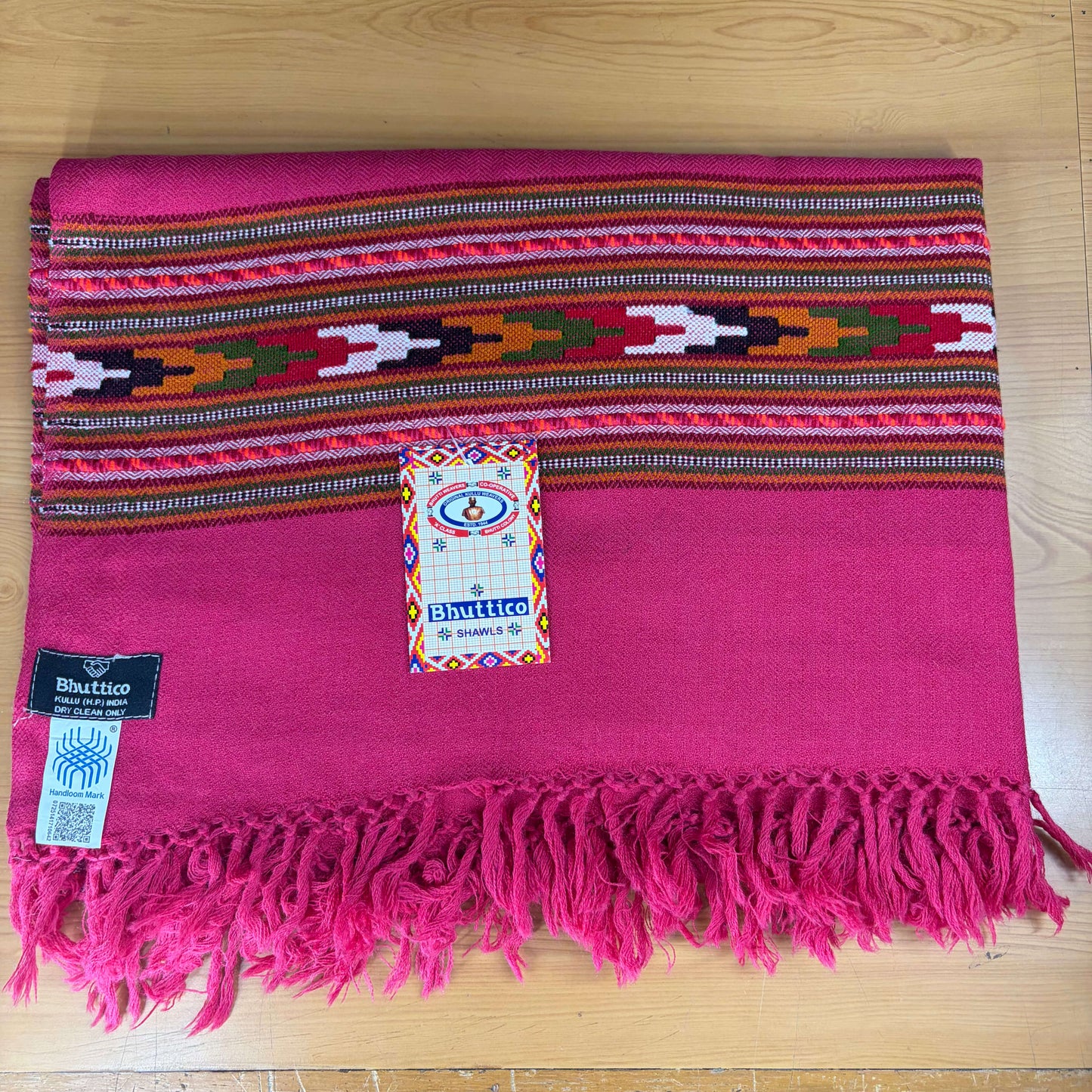 Hand Woven Pure Wool Heritage Stole Magenta