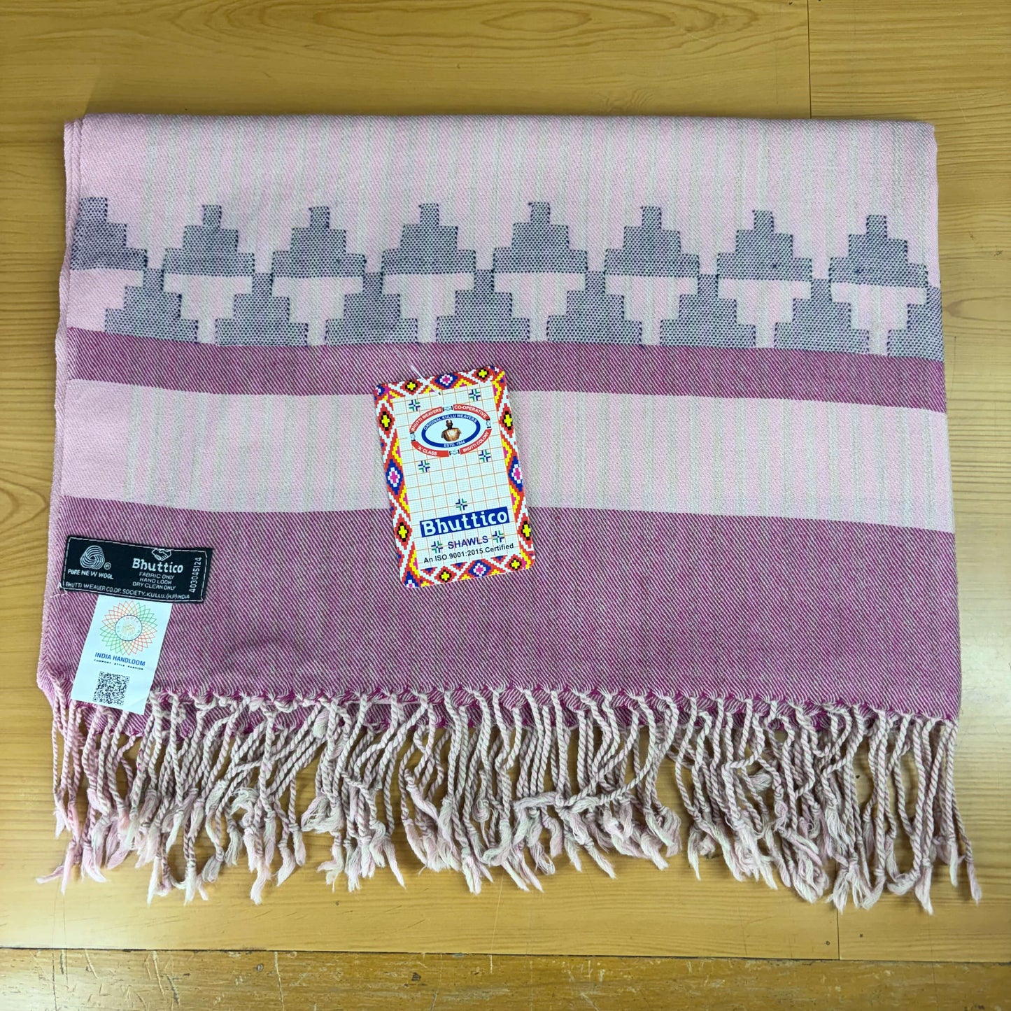 Hand Woven Pure Merino Wool Kullu Stole- Rose Pink