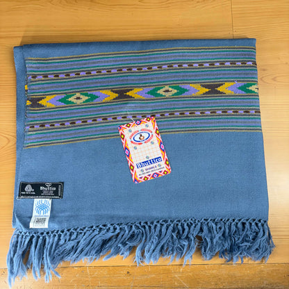 Hand Woven Pure Merino Wool Kullu Stole Jeans Blue (396)
