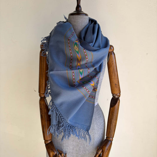 Hand Woven Pure Merino Wool Kullu Stole Jeans Blue (396)