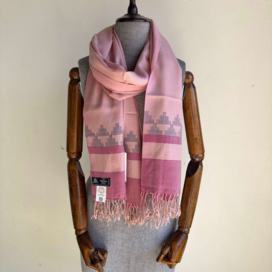 Hand Woven Pure Merino Wool Kullu Stole- Rose Pink