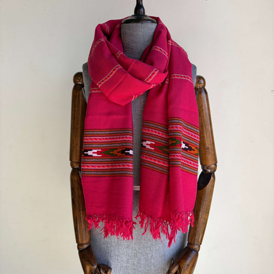 Hand Woven Pure Wool Heritage Stole Magenta