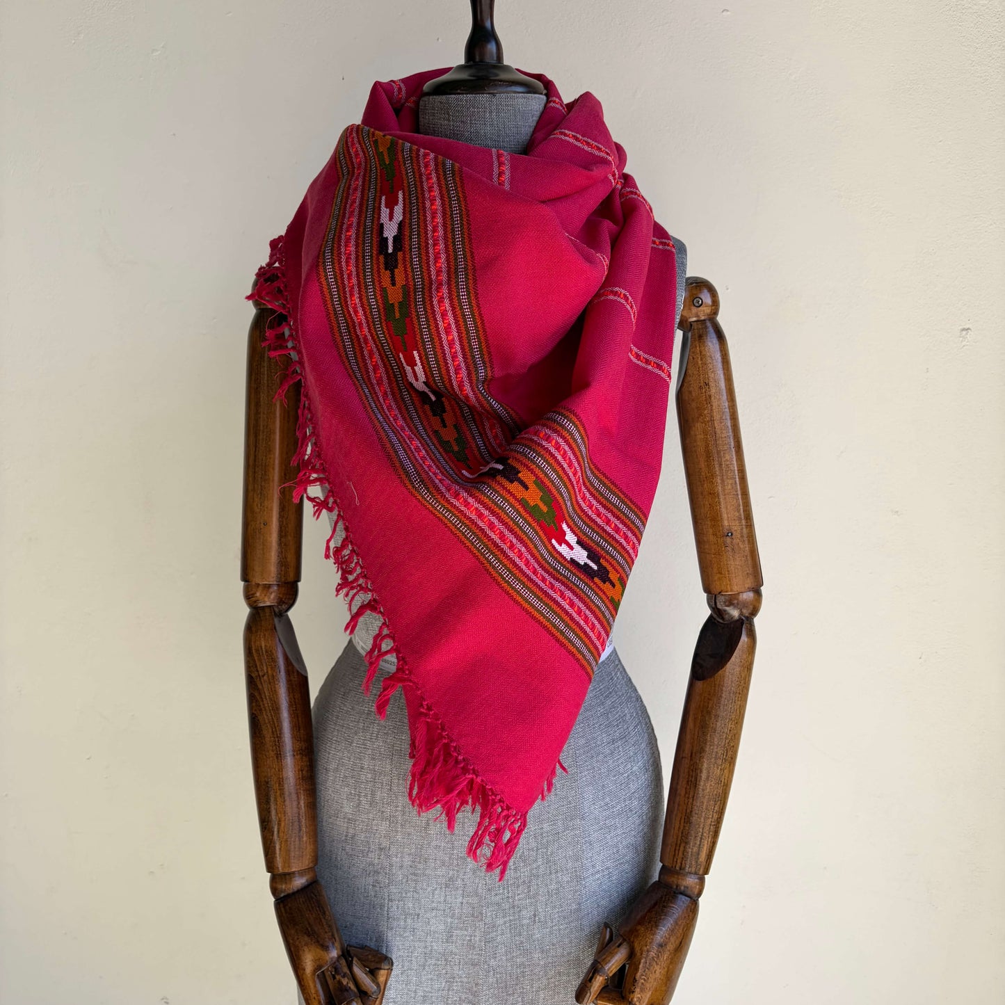 Hand Woven Pure Wool Heritage Stole Magenta