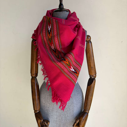 Hand Woven Pure Wool Heritage Stole Magenta