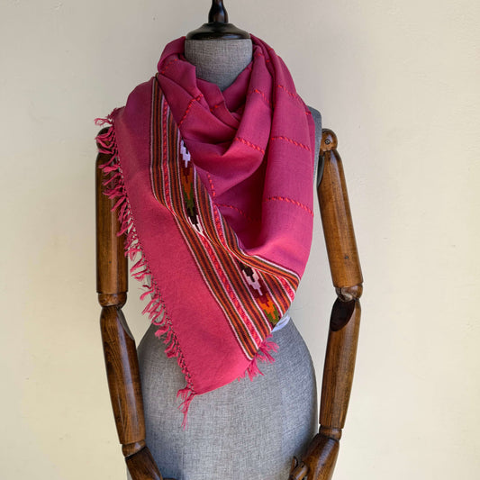 Hand Woven Nylon + Wool Kullu Stole- Light Pink