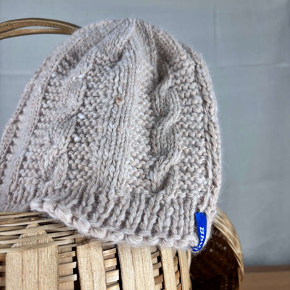 Angora and Wool Blend Beige Beanie Cap – Handknitted for Warmth and Comfort