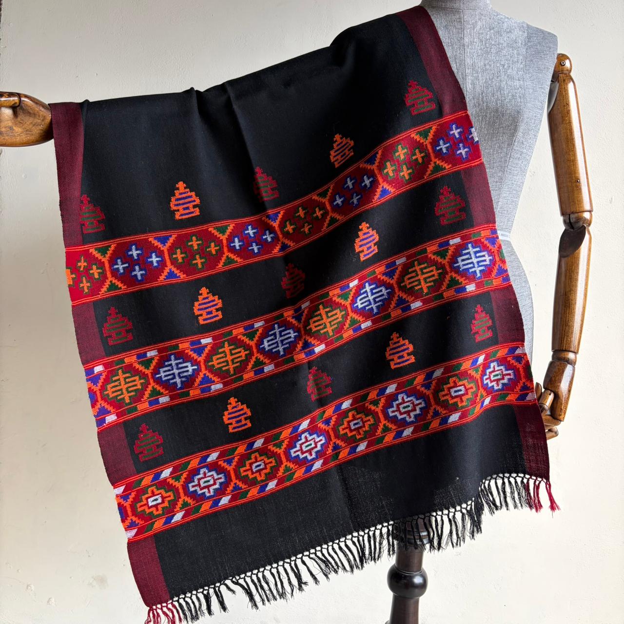 Premium Pure Merino Wool Kullu Stole Black