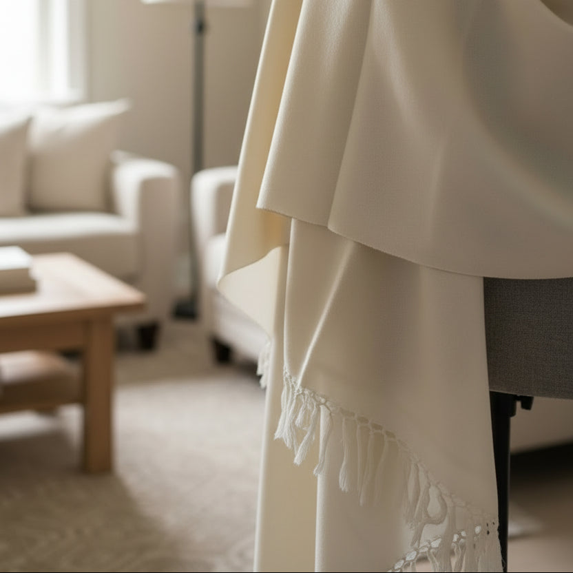 Men's Polywool Plain Shawl - White
