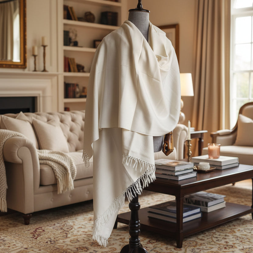 Men's Polywool Plain Shawl - White