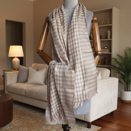Handwoven Pashmina and wool Taupe Meadow Reversible Handwoven Stole