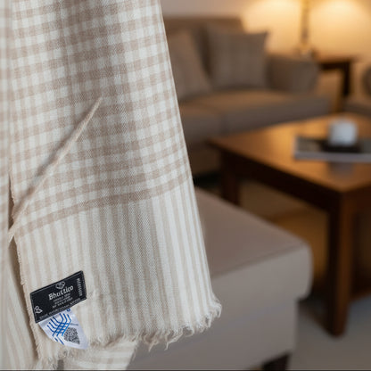 Ivory Meadow Check Handwoven Stole - Cream + Baige
