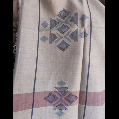 Handwoven pure merino wool Kullu stole, cream - folded view