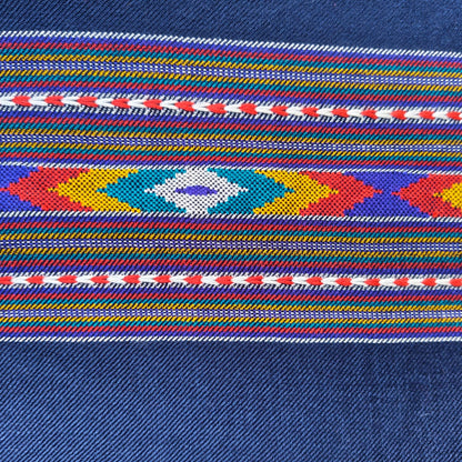 Handwoven polywool Kullu stole, navy blue - folded view