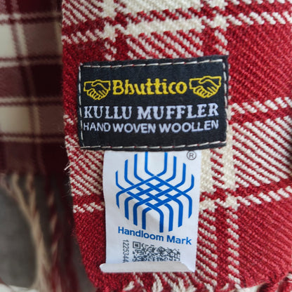 Hand Woven Pure Merino Wool Muffler (White+Maroon)
