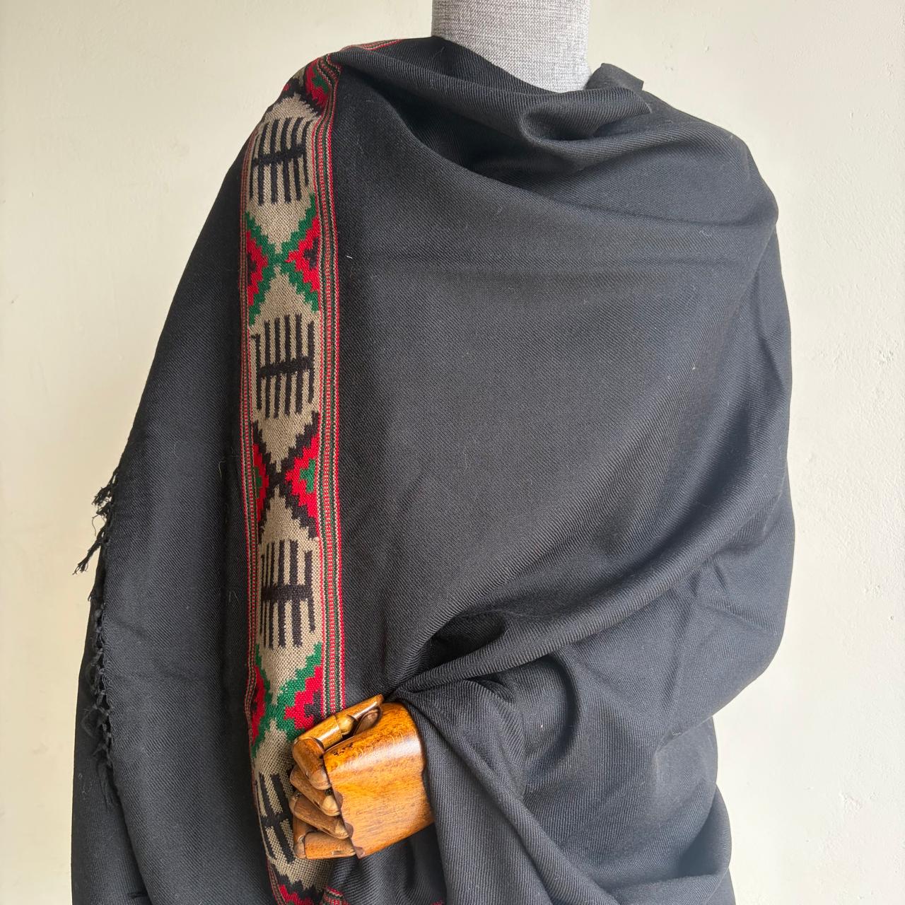 Handloom Pure Merino Wool Shawl (Black)