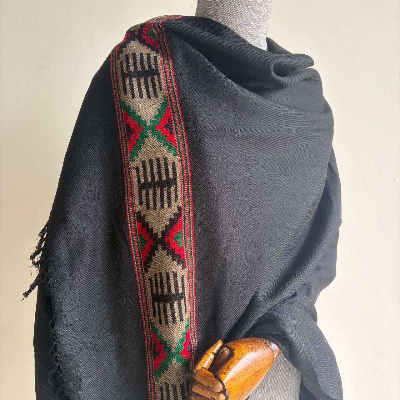Handloom Pure Merino Wool Shawl (Black)
