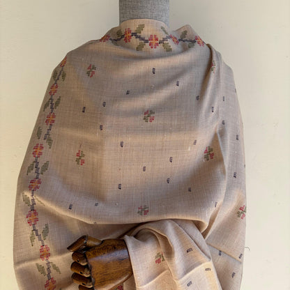 Handwoven Angora and Wool Blend Shawl (Beige)