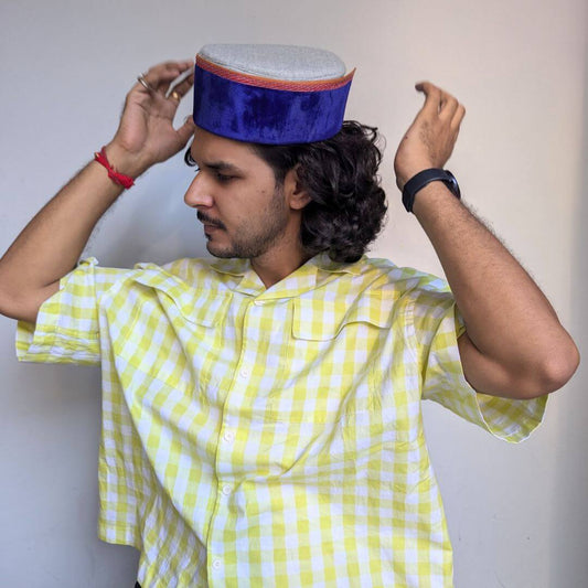 Blue Himachali Cap - Bushehri style - Bhuttico Shawls