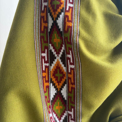 Traditional Kullu patti Merino Wool shawl- Olive Green