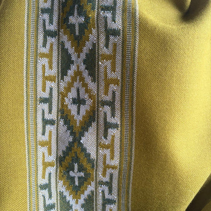 Traditional Kullu patti Merino Wool shawl- Olive Green