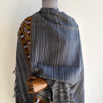 Handspun Merino Wool Shawl (Black and White)