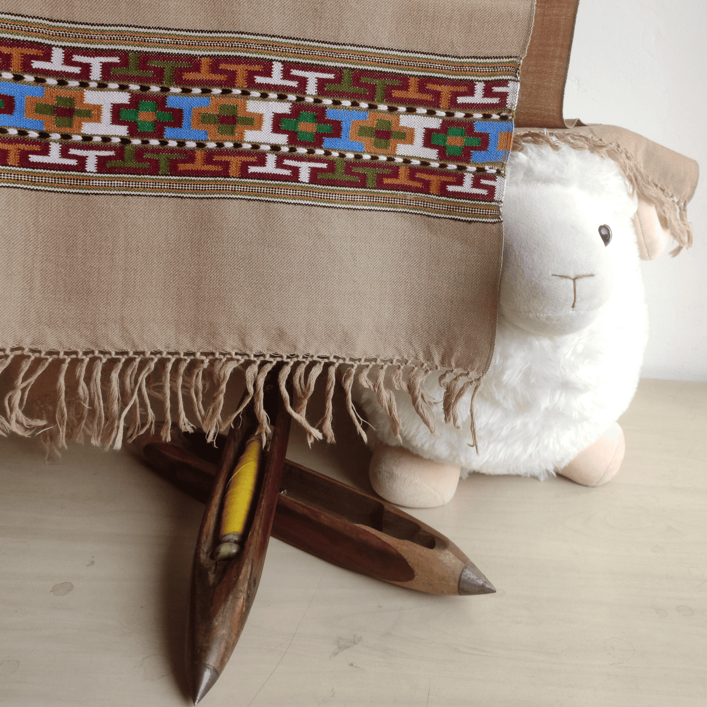 Hand Woven Merino Wool Kullu Stole - Beige3 - Bhuttico Shawls