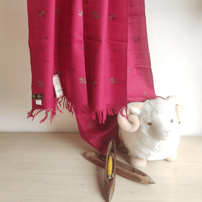 Hand Woven Merino Wool Kullu Stole - Red - Bhuttico Shawls