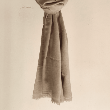 Hand Woven Pashmina + Merino Wool Kullu Stole - Beige - Bhuttico Shawls