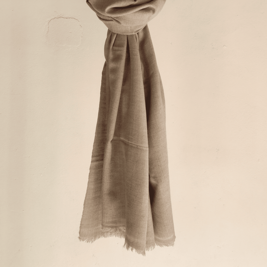 Hand Woven Pashmina + Merino Wool Kullu Stole - Beige - Bhuttico Shawls
