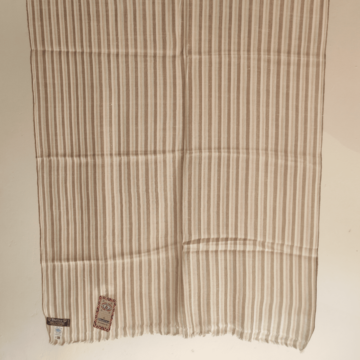 Hand Woven Pashmina + Merino Wool Kullu Stole - Striped (Beige) - Bhuttico Shawls