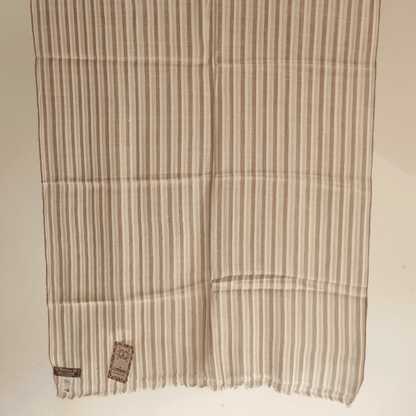 Hand Woven Pashmina + Merino Wool Kullu Stole - Striped (Beige) - Bhuttico Shawls
