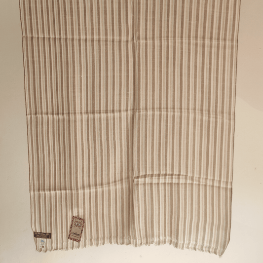 Hand Woven Pashmina + Merino Wool Kullu Stole - Striped (Beige) - Bhuttico Shawls