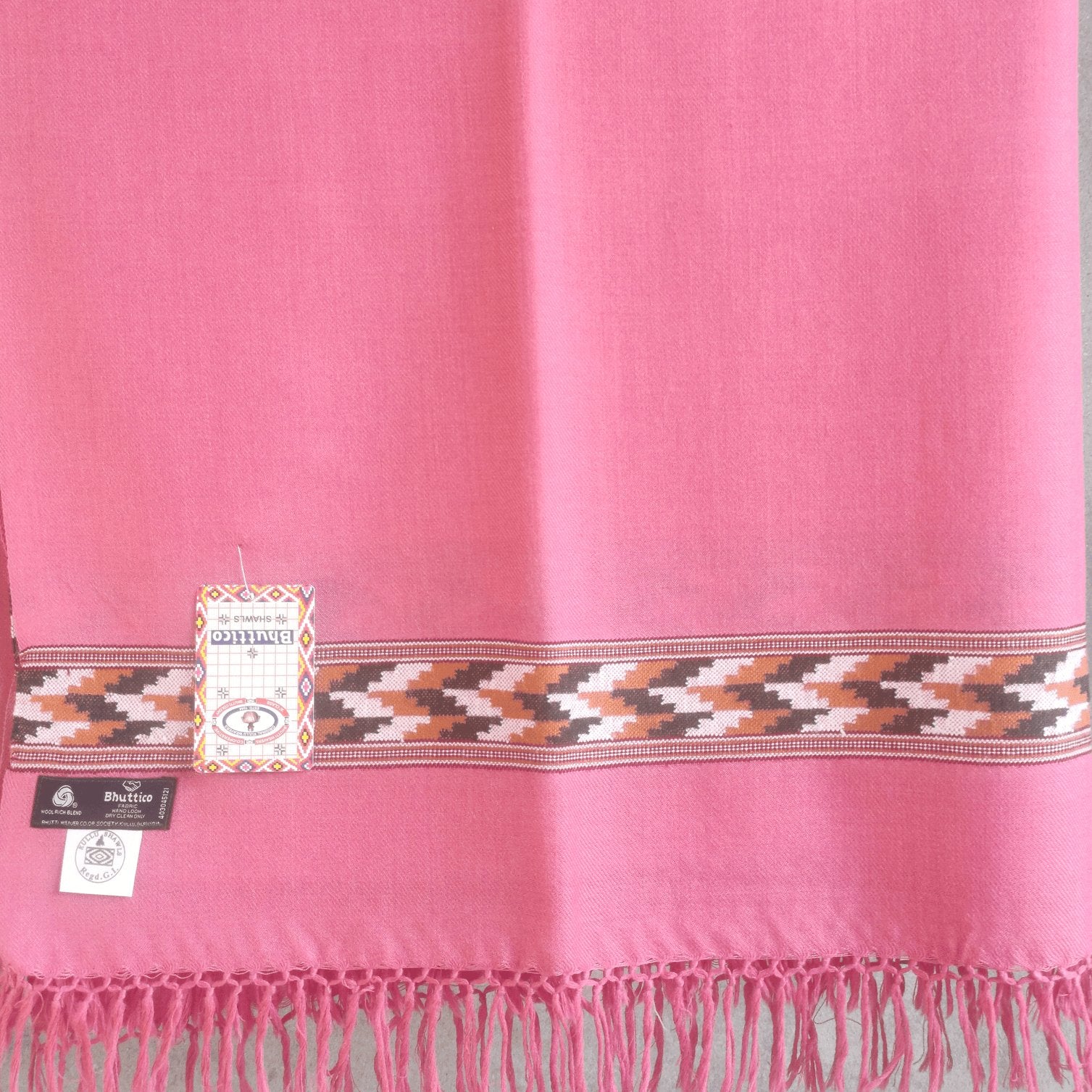 Hand Woven Polywool Kullu Shawl - (366) Carrot Red - Bhuttico Shawls
