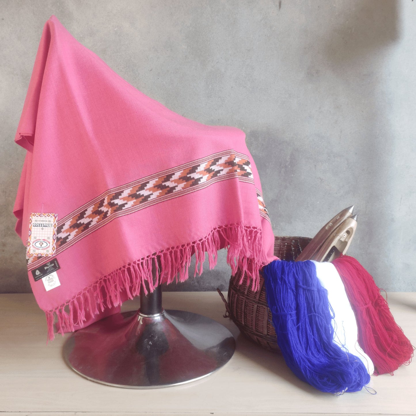 Hand Woven Polywool Kullu Shawl - (366) Carrot Red - Bhuttico Shawls