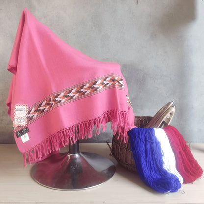 Hand Woven Polywool Kullu Shawl - (366) Carrot Red - Bhuttico Shawls